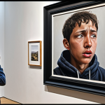 **Digital Art Exhibition Piece:** A highly detailed and emotional painting generated by AI, displayed in a modern art gallery. Focus on intricate details and the feeling it evokes.