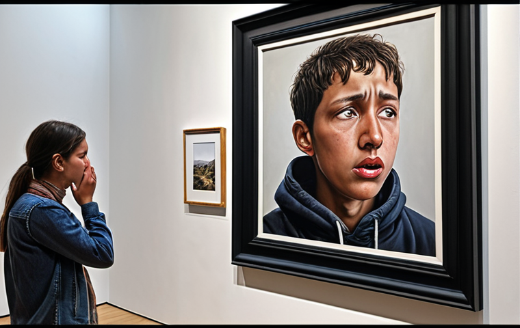 **Digital Art Exhibition Piece:** A highly detailed and emotional painting generated by AI, displayed in a modern art gallery. Focus on intricate details and the feeling it evokes.